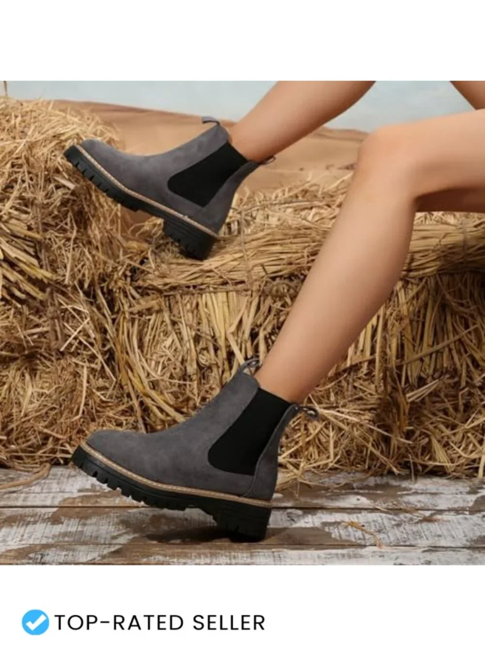 Chunky Chelsea Boots for Women Suede Platform Slip-On Block Heel Ankle Bootie